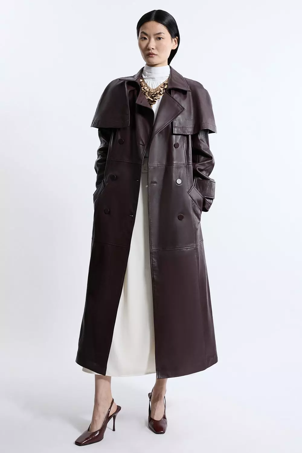 Leather Cape Detail Trench Coat Karen Millen